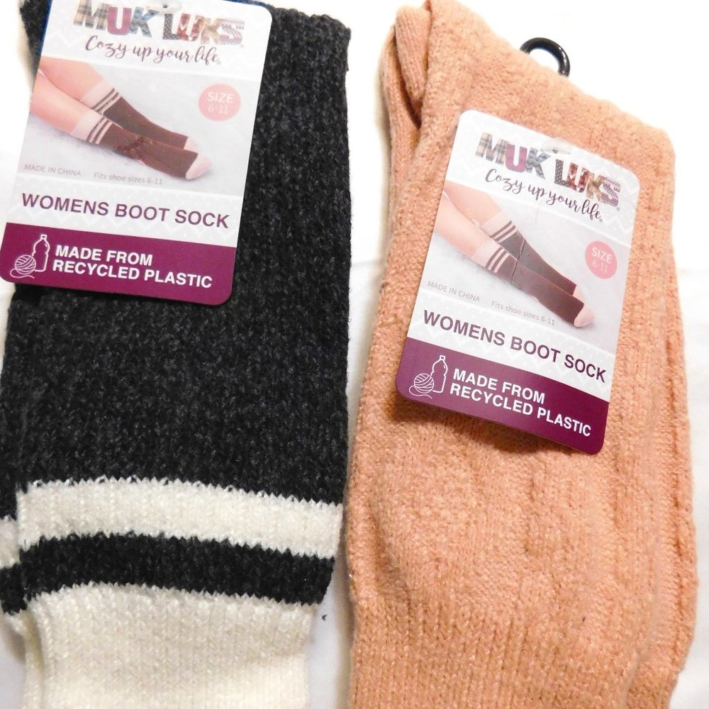 Muk Luks Women's Boot Socks Crew Style 2 Pairs NEW